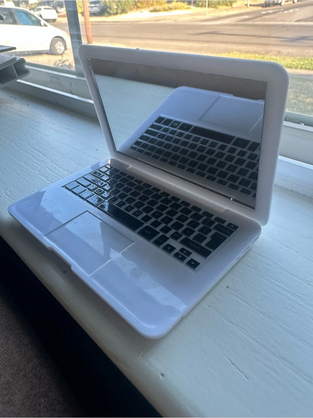 White Laptop-Style Makeup Mirror with Keyboard Design